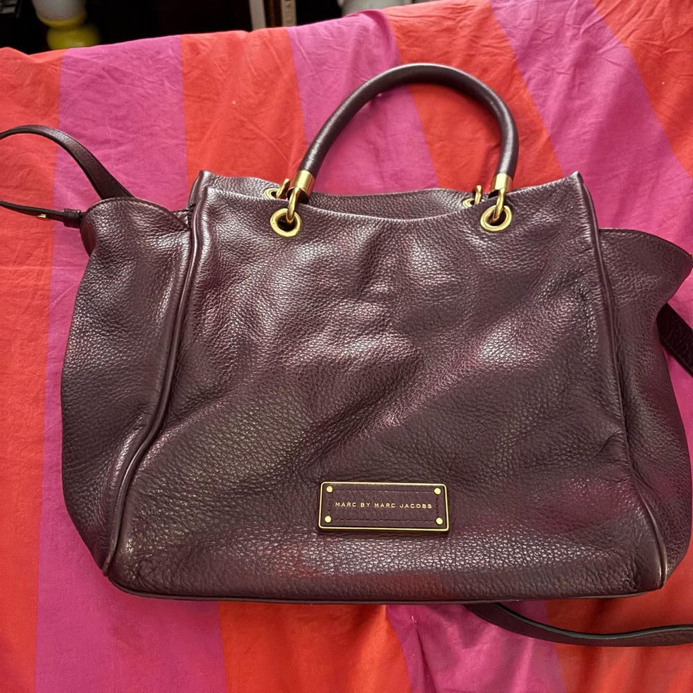 Marc by Marc Jacobs Plum Pebbled Leather Tote with Gold Hardware